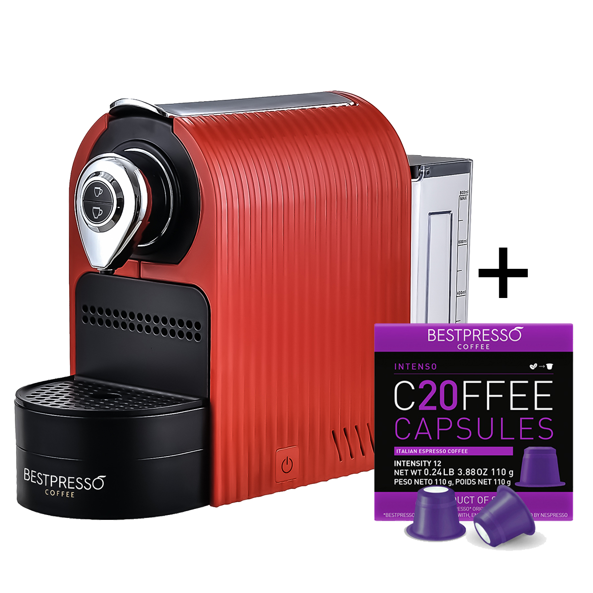 Bestpresso Red Espresso Machine, Single Serve Coffee Maker + Free Box