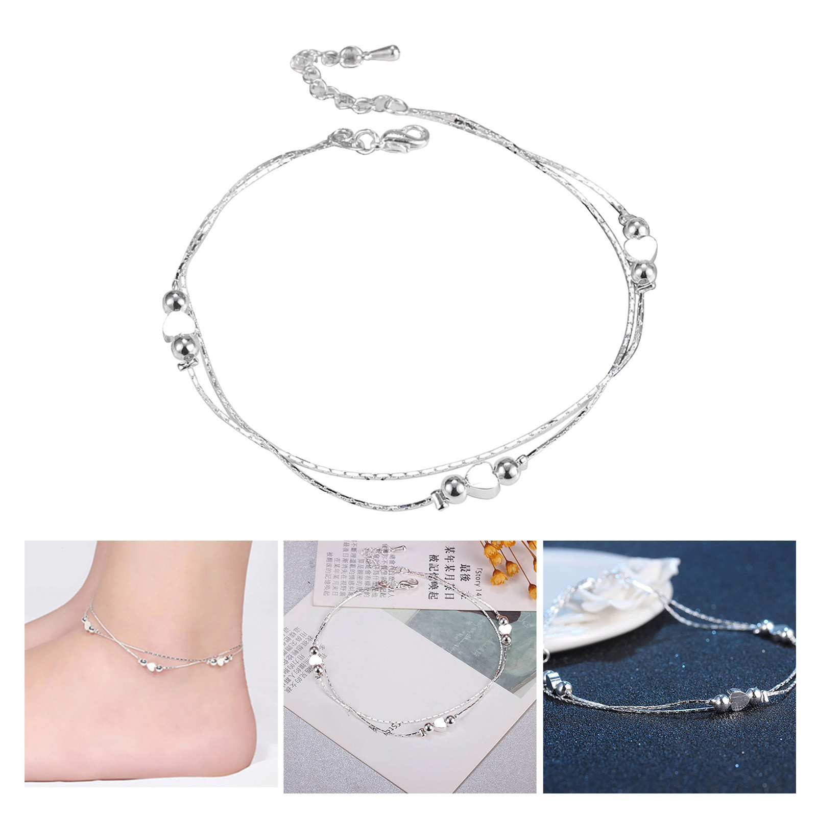 Bestseller Fashion Love Peach Heart Double Silver Chain Silver Jewelry