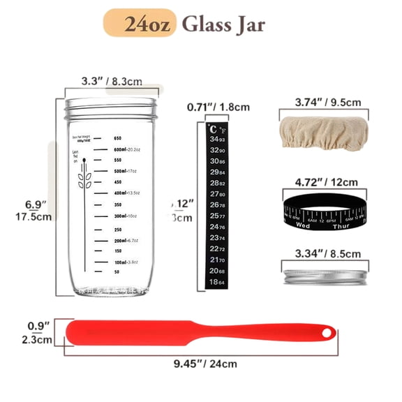 Bestselling 24oz Sourdough Starter Kit, Glass Fermentation Jar with Lid & Oven Thermometer, 730ml (2-Pack)