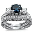 thumbnail image 1 of Bestselling Antique Blue Sapphire 2.25 Carat Round Shape Gemstone Moissanite Diamond Designer Wedding Ring Set In 10K White Gold, Promise Ring, Anniversary Ring, 1 of 4