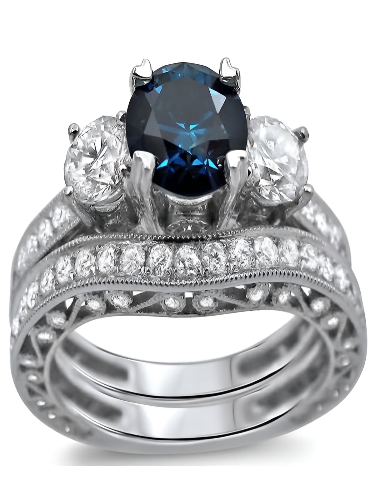Bestselling Antique Sapphire and Diamond Designer Wedding Ring Set Bestselling Antique Sapphire and Diamond Designer Wedding Ring Set