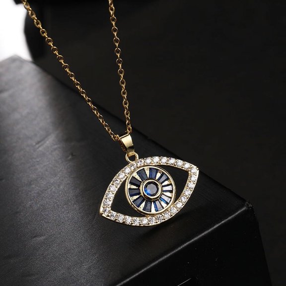 Bestselling Titanium Steel Clavicle Chain Necklace with Colorful Zircon Evil Eye Pendant