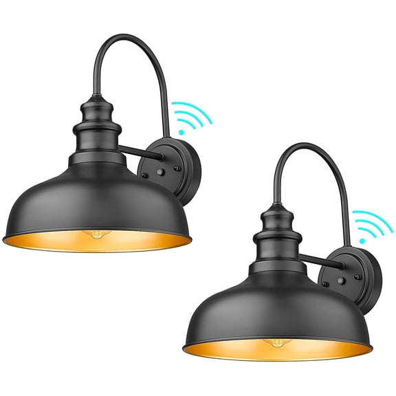 Bestshared Dusk to Dawn Sensor Farmhouse Gooseneck Barn Light, Outdoor Wall Sconce, Exeterior Wall Mount Lights, Outdoor Black Finish Lantern for Porch with Contrast Color Interior (Black, 2 Pack)