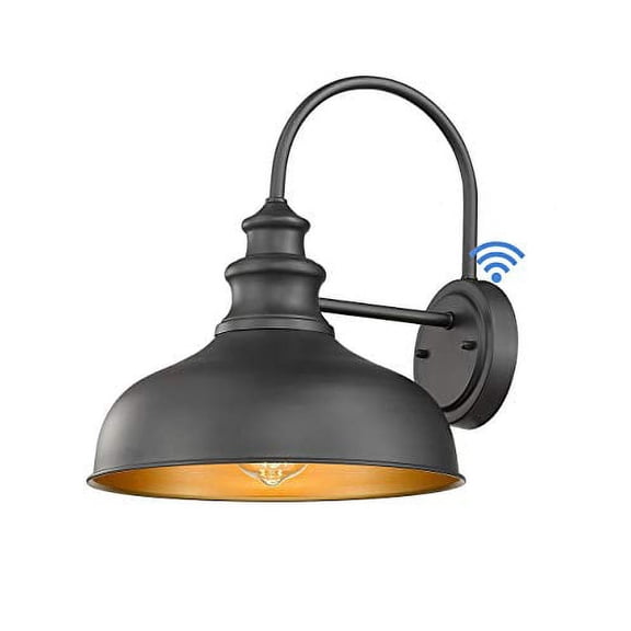 Bestshared Dusk to Dawn Sensor Farmhouse Gooseneck Barn Light, Outdoor Wall Sconce, Outdoor Black FinishLantern for Porch with Contrast Color Interior