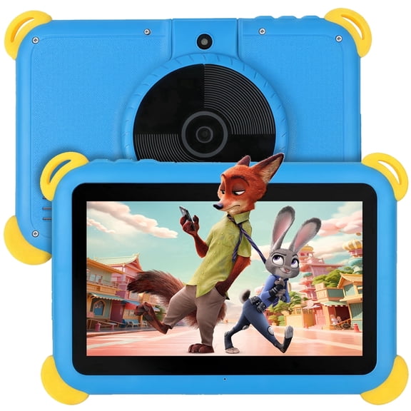 Bestski Latest 7'' AI Kids Tablet for Ages 3-7- Android 16 Kids Tablets, 20GB RAM+64GB Rom,128GB Expandsion, with Parental Control, 5G Wifi, Bluetooth, Dual Camera with Silicone Case, Blue