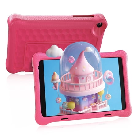BESTSKI 8'' Kids Tablet, Android 12, 2GB RAM, 32GB Storage, IPS HD Touchscreen, Silicone Case, Pink