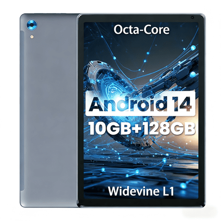 Bestski 10.1'' Android 14 Tablet with Octa-core Processor 10GB RAM 128GB ROM/1 TB Expansion HD IPS Touchscreen,Wi-Fi 6, BT 5.0, Dual Camera,Widevine L1,Gray