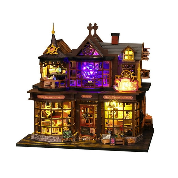 Bestsky Miniature House Kit Magical Diy Cottage Model Dollhouse Kit Creative Stress Relief Gift Minature House Kit