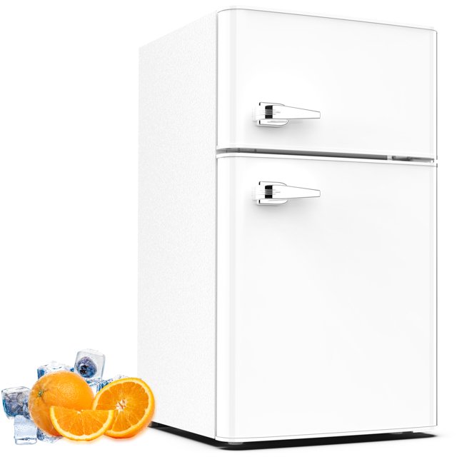 Besttey 3.1Cu.ft Two Door Mini Fridge with Freezer, Stainless Steel