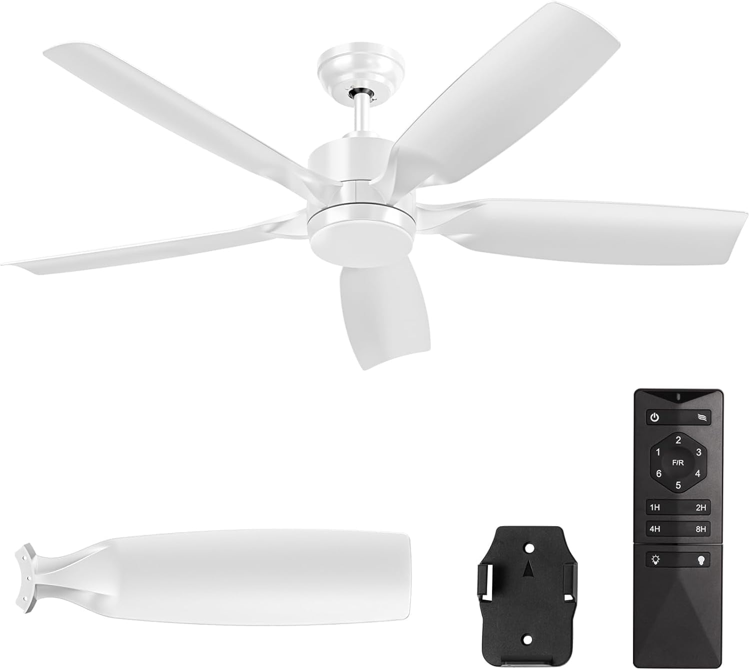 Moifoi 52" Ceiling Fan with Light & Remote Control , Features 3CCT Adjustable LED, Ultra-Quiet Reversible DC Motor, 6 Speed Settings, Timer Function, Ideal for Bedroom & Living Room, White