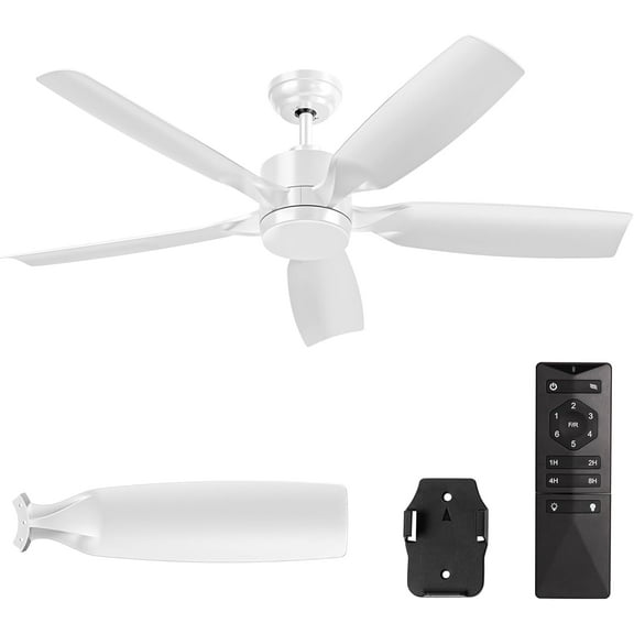 Moifoi 52" Ceiling Fan with Light & Remote Control , Features 3CCT Adjustable LED, Ultra-Quiet Reversible DC Motor, 6 Speed Settings, Timer Function, Ideal for Bedroom & Living Room, White