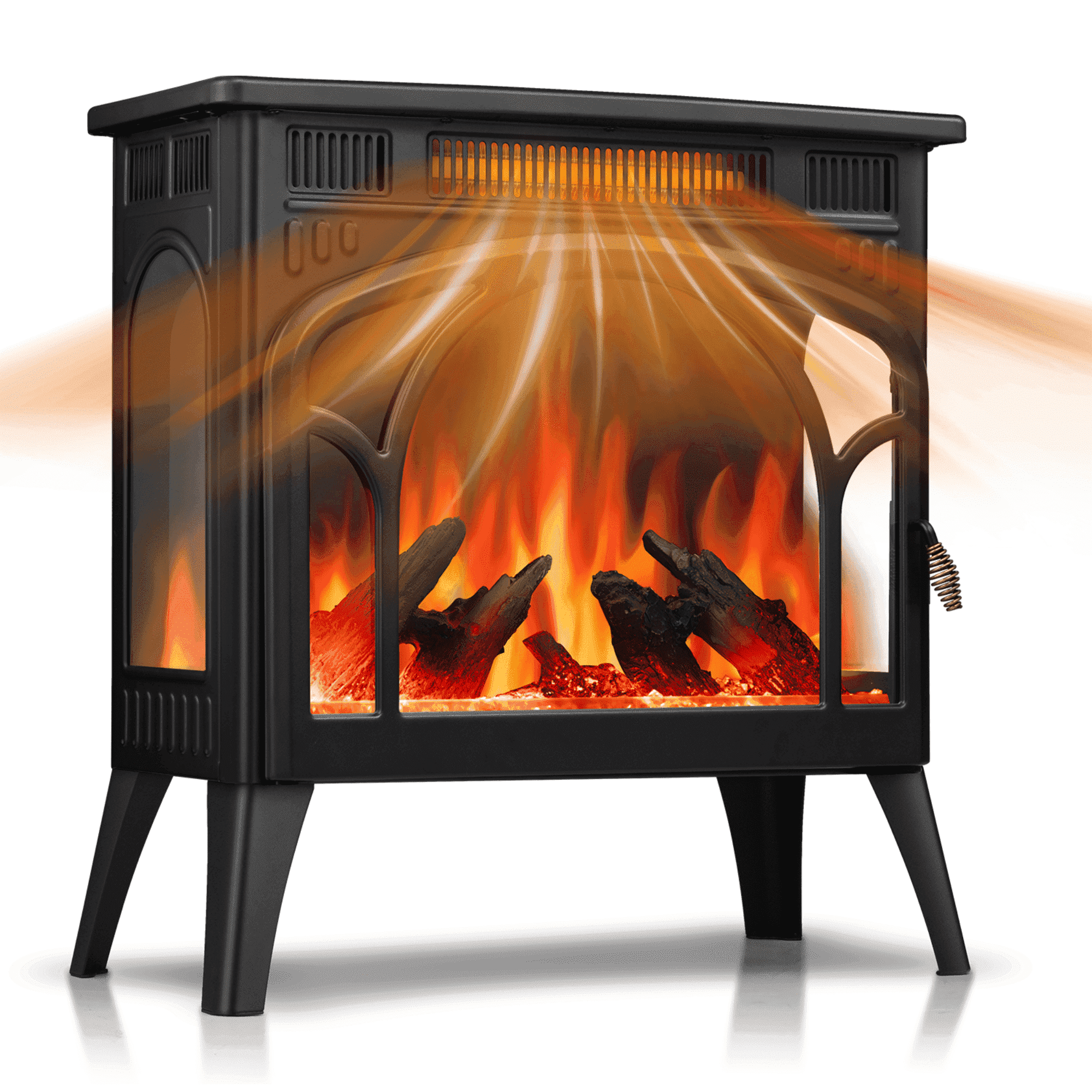 Moifoi 24Inch Electric Fireplace Stove , 1500 W Freestanding Portable Indoor Electric Stove Heater w/ 3 D Flame Effect, Black