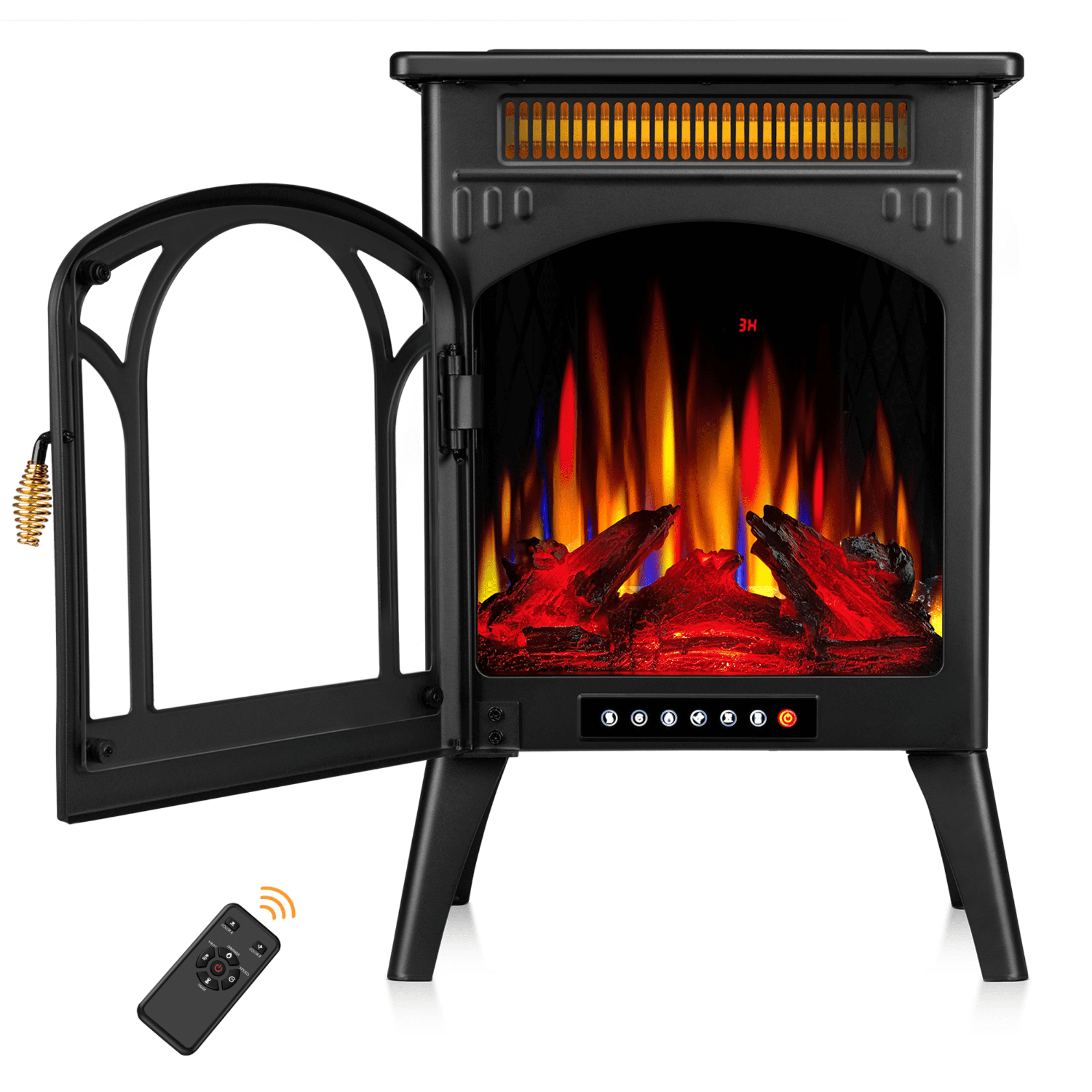 Moifoi 24‘’Compact Electric Fireplace Heater,Freestanding Heating Stove,  Quartz Stove Heater with Adjustable Flame Colors，Blcak