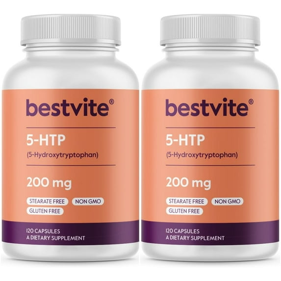 Bestvite 5-HTP 200mg (240 Capsules) (2x120) - No Stearates or Flow Agents - Gluten Free - Non GMO