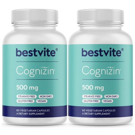 Bestvite Cognizin Citicoline 500mg (120 Vegetarian Capsules)(2-Pack) - Clinically Studied Form of Citicoline - No Stearates - Vegan - Non GMO - Gluten Free