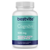 Bestvite Cognizin Citicoline 500mg (60 Vegetarian Capsules) - Clinically Studied Form of Citicoline - No Stearates - Vegan - Non GMO - Gluten Free