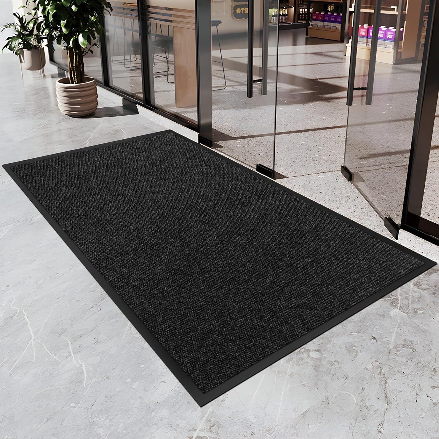Bestvue 3'X5' Front Door Mat Indoor Outside Entrance Welcome Mats Outdoor Commercial Doormat Entryway Non Slip Rubber Heavy Duty Dirt Trapper Low Profile Black