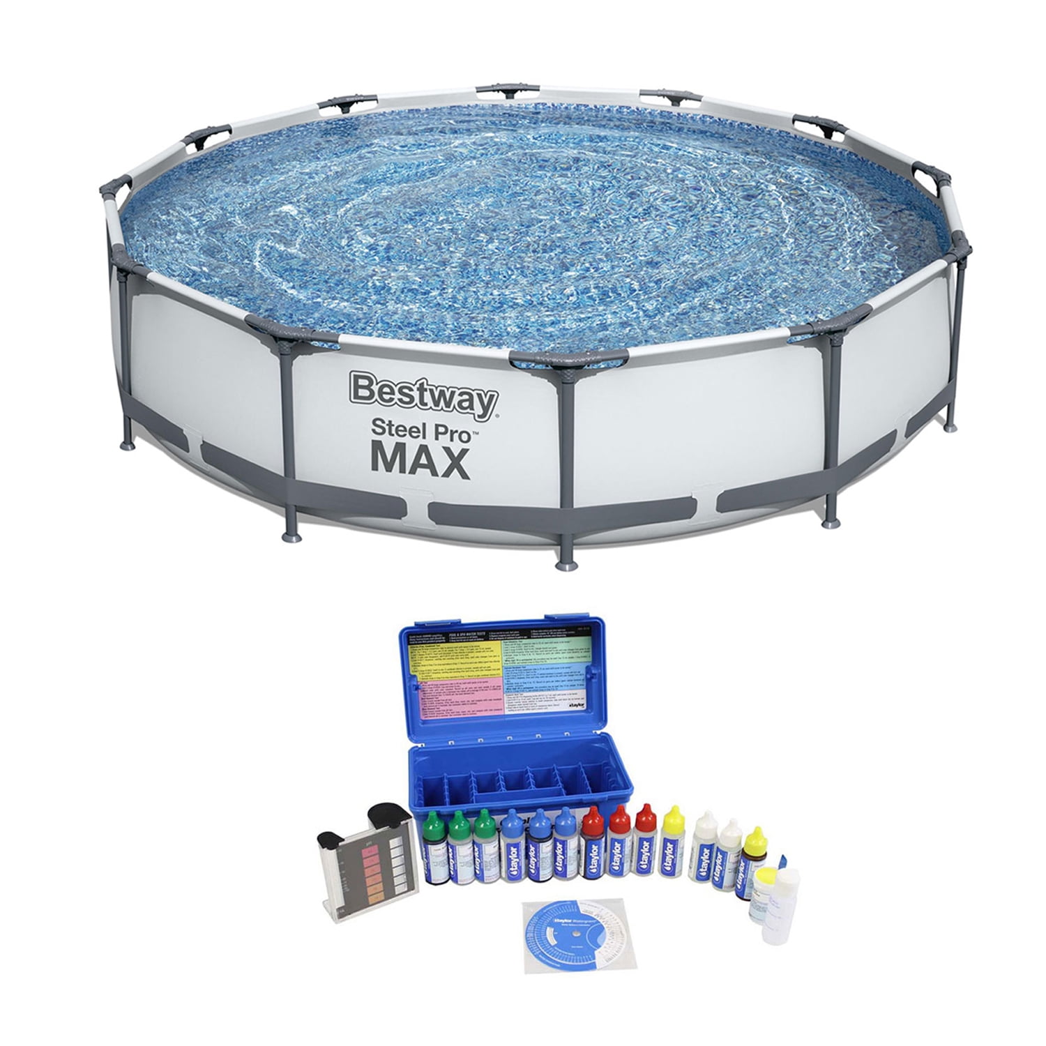 Bestway 12 x 12 Foot Steel Frame Pool and Chlorine pH Alkaline Water