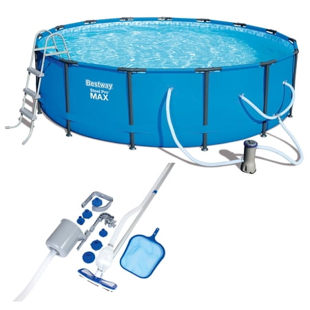 Bestway Steel Pro MAX 15 Foot by 42 Inches Round Above Ground Swimming Family Pool Set Outdoor Steel Frame with Filter, Pump, Ladder, and Cover, Blue