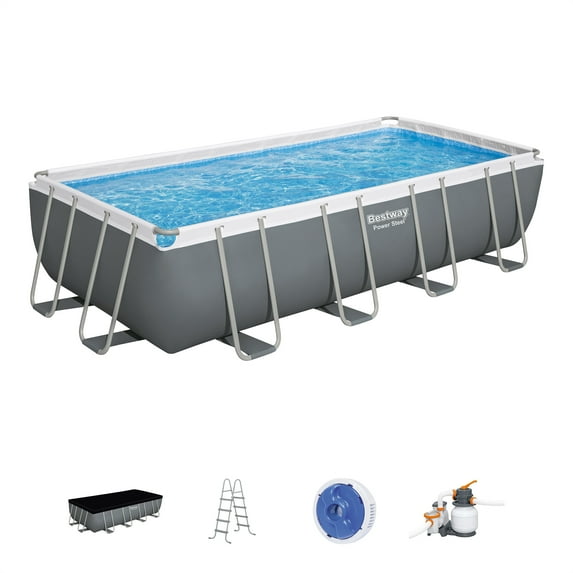 Bestway Power Steel 18' x 9' x 48” Metal Frame Above Ground Pool, Gray