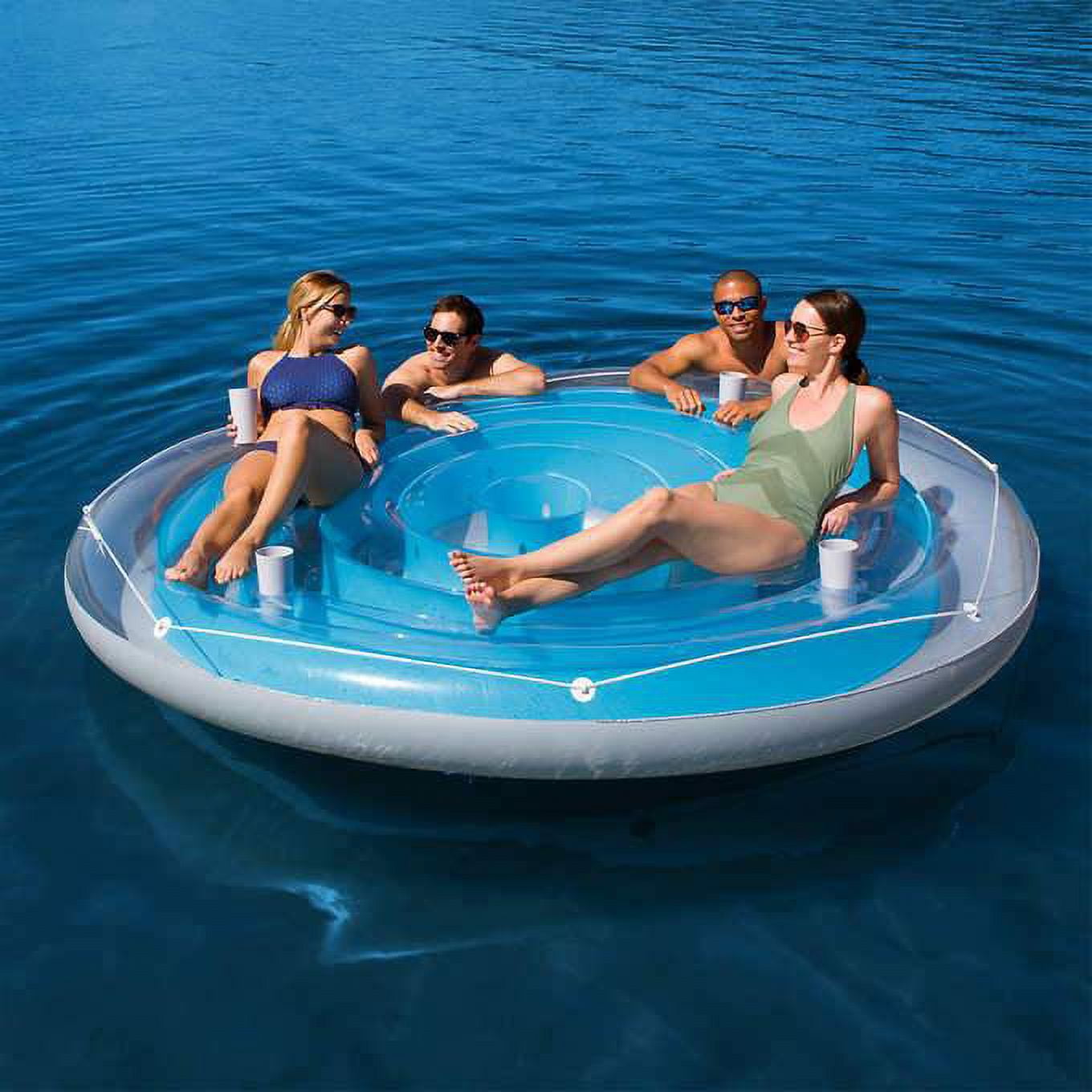 Bestway 4 Person Cooler Z Blue Caribbean Floating Island Inflatable in Water with Cooler & Cup Holders