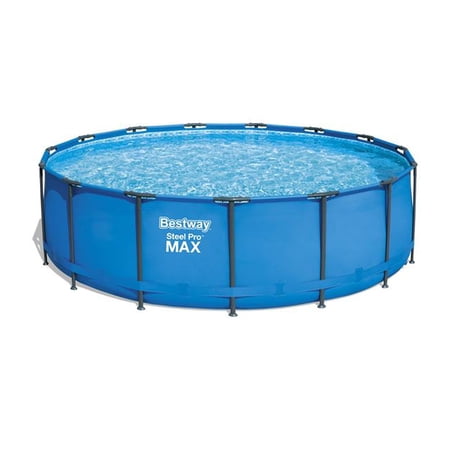 Bestway Steel Pro MAX 15 Foot by 48 Inches Round Above Ground Family Swimming Pool Set Outdoor Steel Frame with Filter, Pump, Ladder, and Cover, Gray