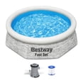 thumbnail image 1 of Bestway 8' x 24" Round Inflatable Outdoor Swimming Pool with Filter Pump, Gray, 1 of 12