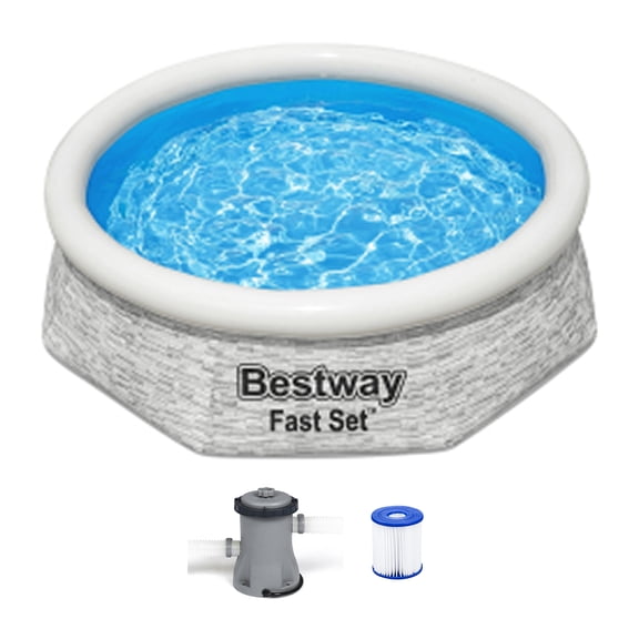 Bestway 8' x 24" Round Inflatable Outdoor Swimming Pool with Filter Pump, Gray