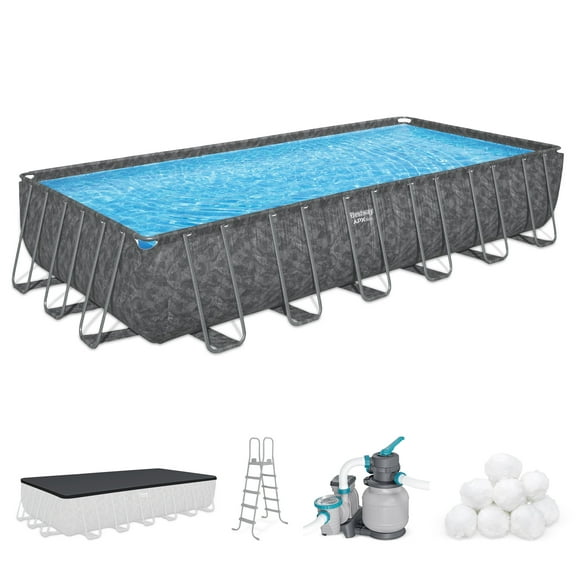 Bestway APX 365 24' x 12' x 52" Rectangular Above Ground Swimming Pool Set, Gray