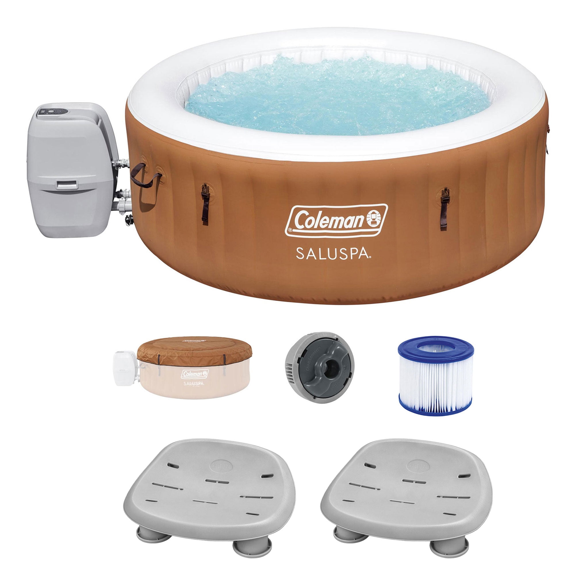 Bestway Coleman Miami AirJet Inflatable Hot Tub for 4 with 120 Jets & 2 Spa Seats, Orange