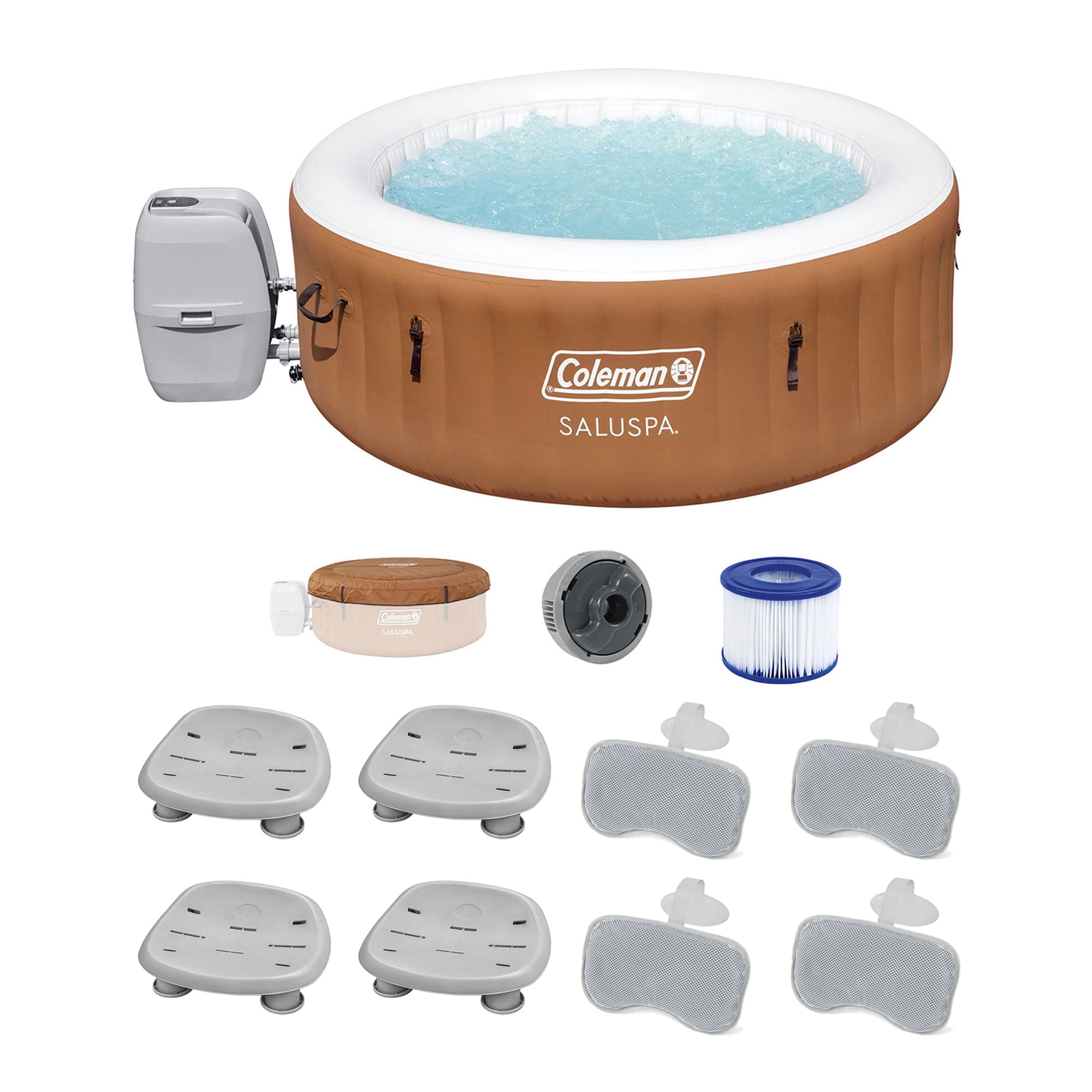 Bestway Miami AirJet Inflatable Hot Tub with 4 SaluSpa Non-Slip Seat & 4 Headrest Pillows