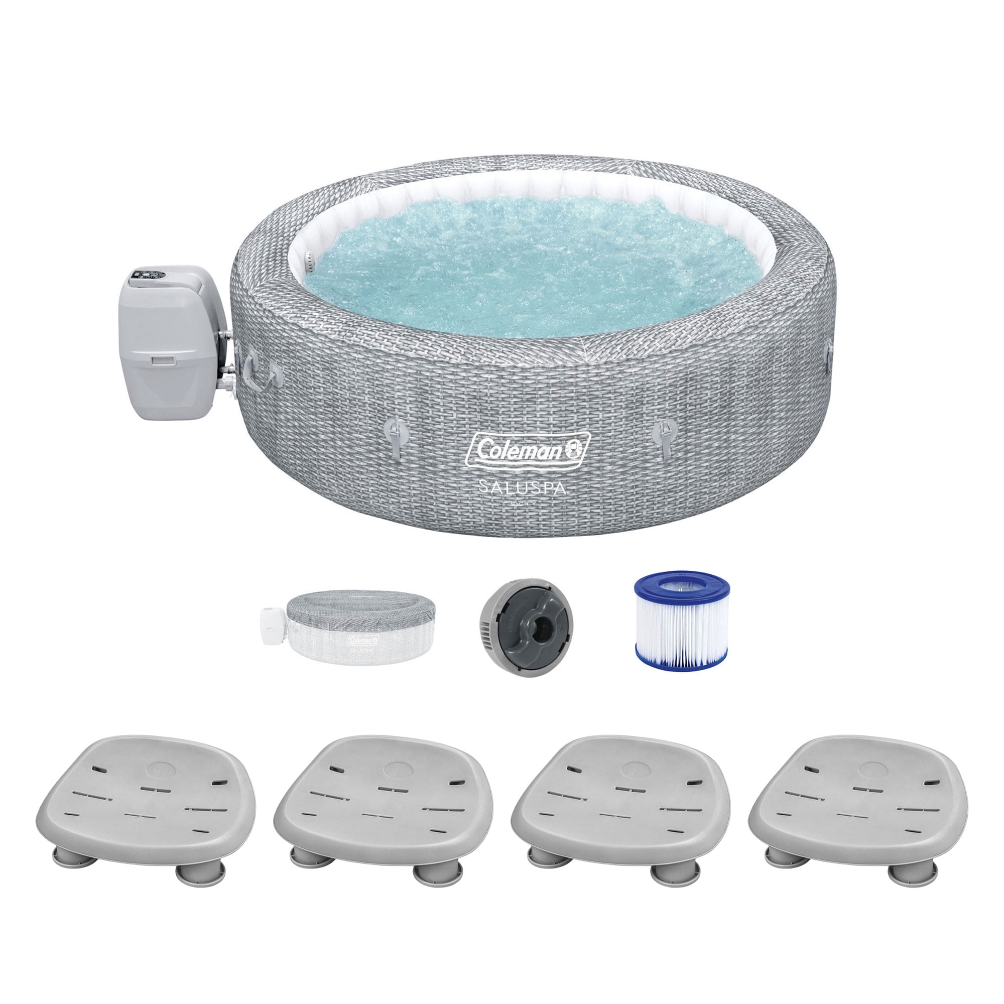 Bestway Coleman Sicily AirJet Inflatable Round Hot Tub with 4 SaluSpa Non-Slip Seat