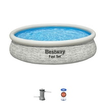 Bestway Fast Set 12' x 30" Round Inflatable Stacked Stone Swimming Pool Set