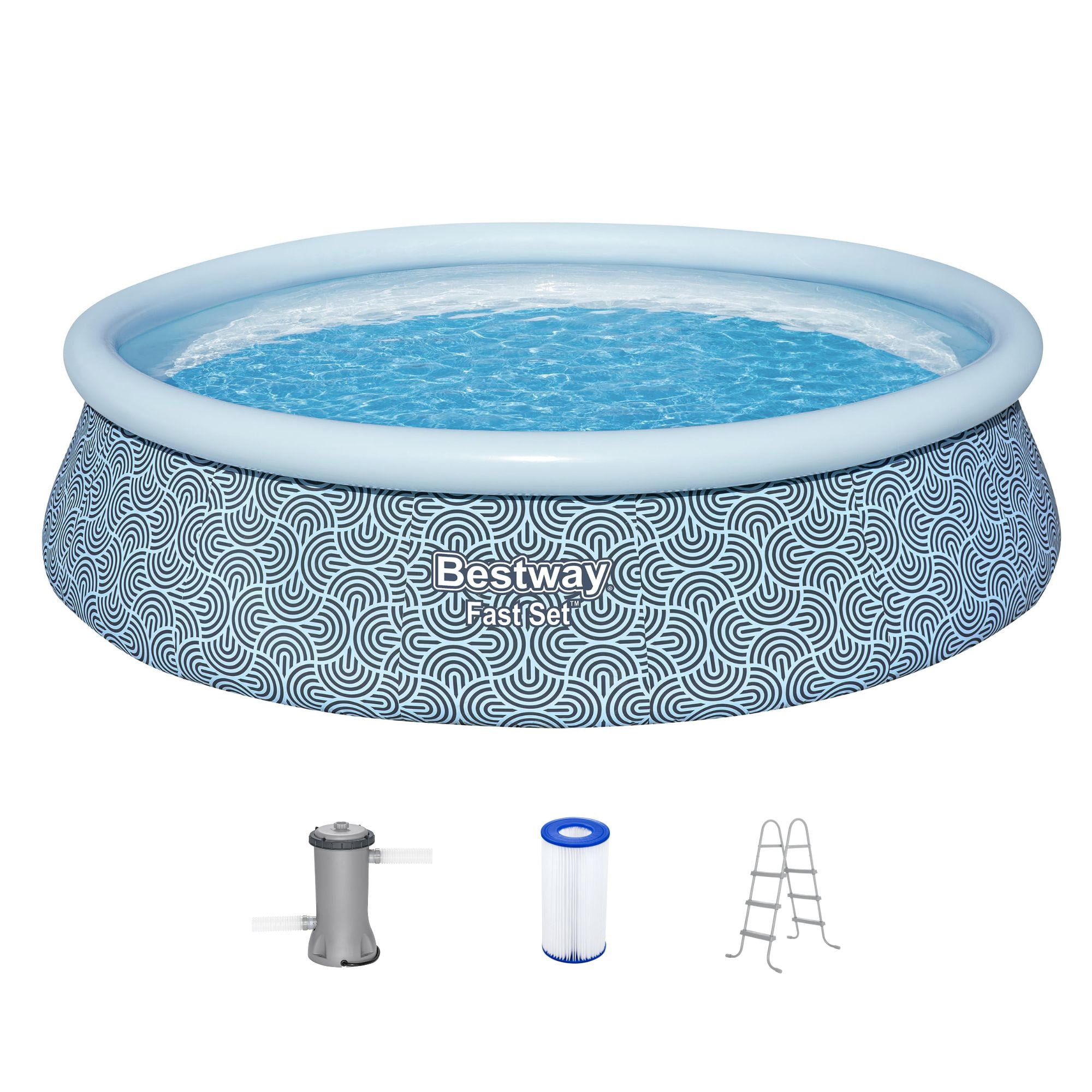 Bestway Fast Set 15' x 42" Inflatable Ring Top Above Ground Pool Set with Pump