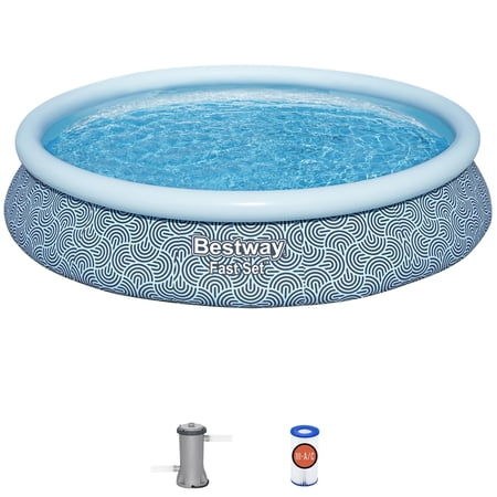 Bestway: Fast Set Pool Set - 15' x 33" - Blue, Inflatable Above Ground Swimming Pool, Water Filter Pump, Tritech Material, 2,556 Gal, Fill-Rise Setup