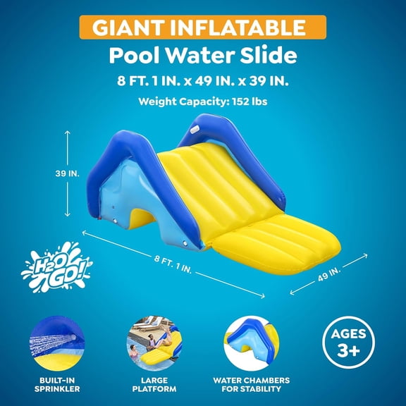 Bestway H2OGO! Giant Inflatable Outdoor Swimming Pool Water Slide with Built-In Sprinkler, Large Platform, and 4 Water Chambers for Stability