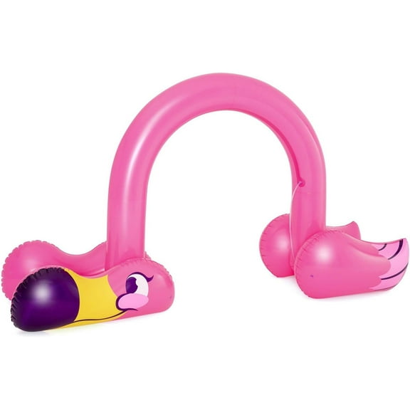 Bestway H2OGO! Jumbo Pink Flamingo Inflatable Outside Water Sprinkler Arch for Kids with Built-in Water Chambers for Stability