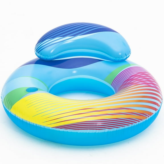 Bestway: H2OGO! 46' Swim Bright LED Ring - Inflatable Pool Float, 7 Color Changing Lights, Built-In Backrest & Cup Holder, Water Lounge, Adult Kid 10+