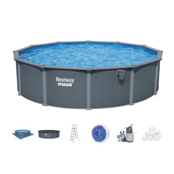 Bestway Hydrium 18' x 52" Steel Side Wall Above Ground Pool w/ Sand Pump & Accessories