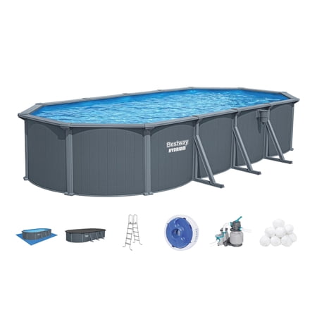 Bestway Hydrium 24' x 12' x 52" Steel Side Wall Above Ground Pool w/ Sand Pump & Accessories