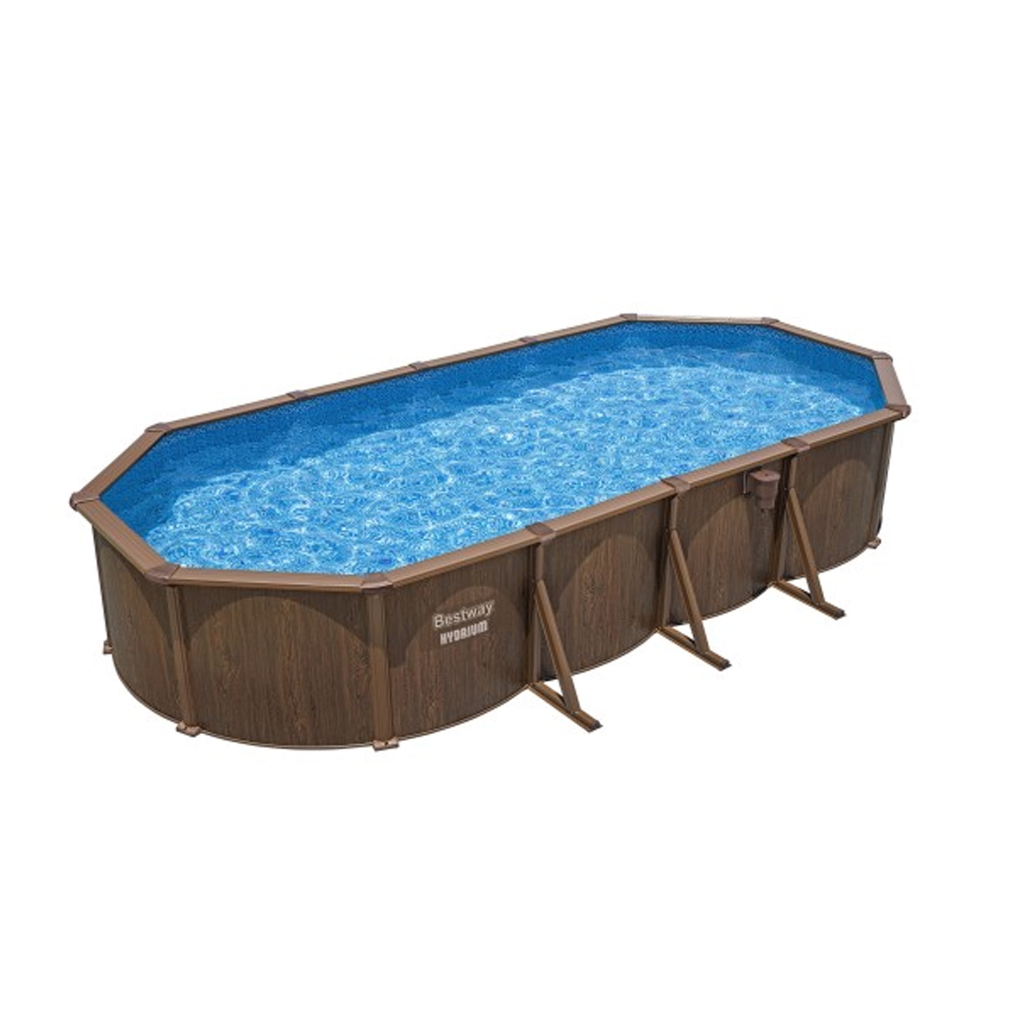 Bestway 24' x 12' x 52" Brown Woodgrain Steel Frame Oval Pool Set