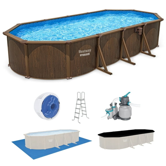 Bestway Hydrium 24'x12'x52" Steel Side Wall Above Ground Pool w/ Sand Pump & Accessories