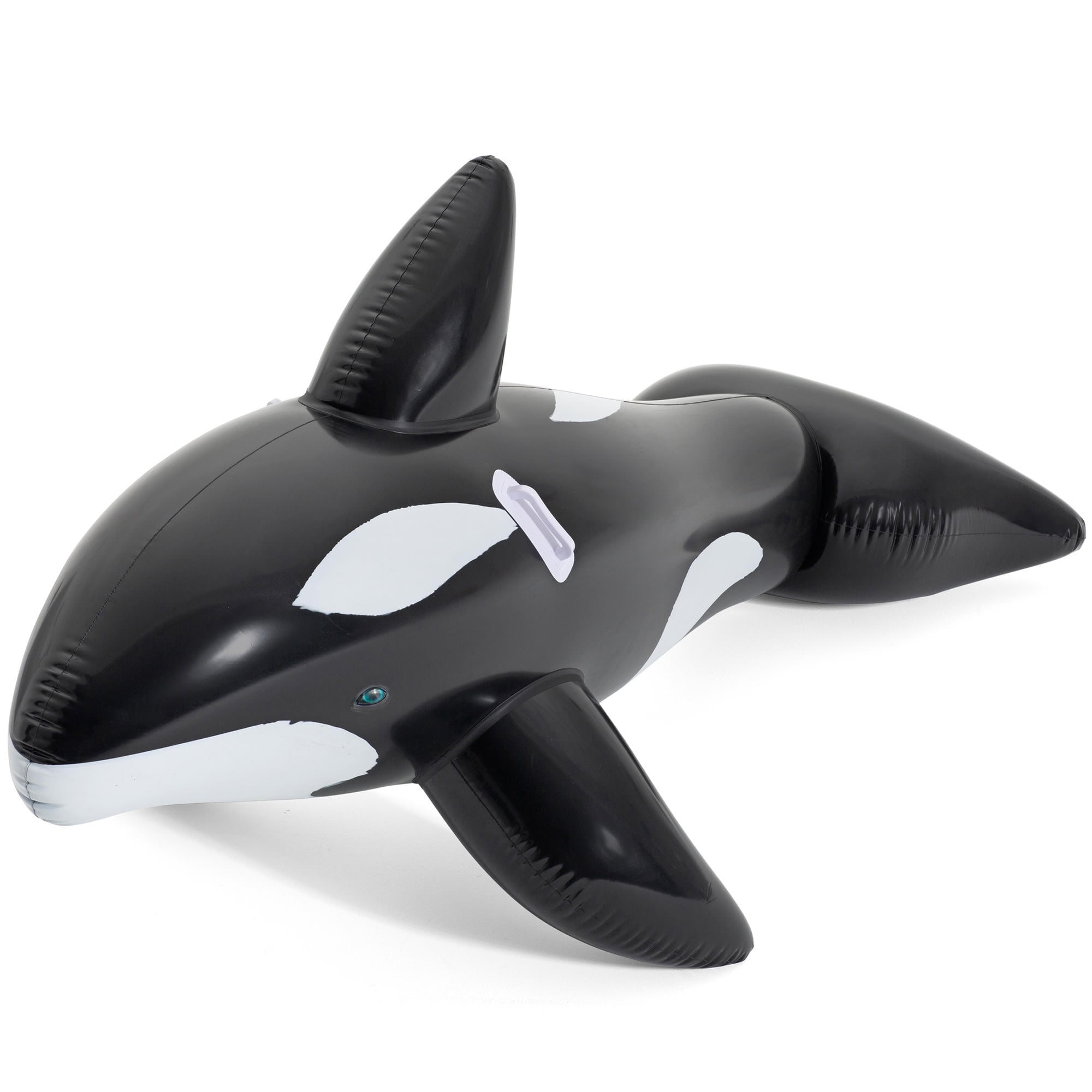 Bestway: Jumbo Whale Rider - Black & White - 80x40" Inflatable Ride-On Pool Float, Ocean Animal Character Lounger, Grip Handles, Water Play, Kids 3+