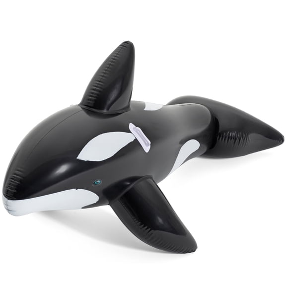 Bestway: Jumbo Whale Rider - Black & White - 80x40" Inflatable Ride-On Pool Float, Ocean Animal Character Lounger, Grip Handles, Water Play, Kids 3+