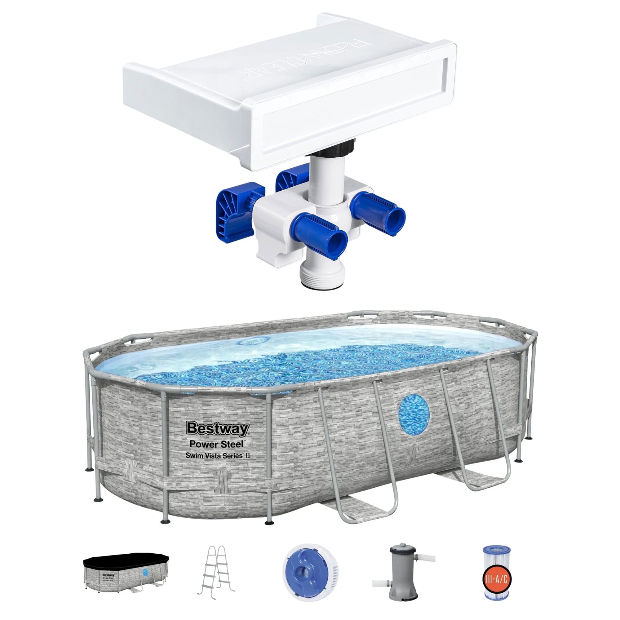 Bestway LED Waterfall Cascade & Vista 14'x8'x39.5" Above Ground Pool Set