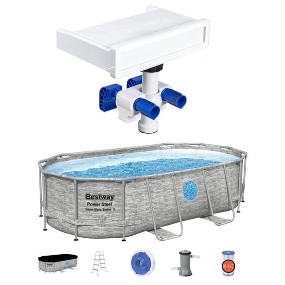 Bestway LED Waterfall Cascade and Vista 14 ft x 8 ft x 39.5 in Above Ground Pool Set White