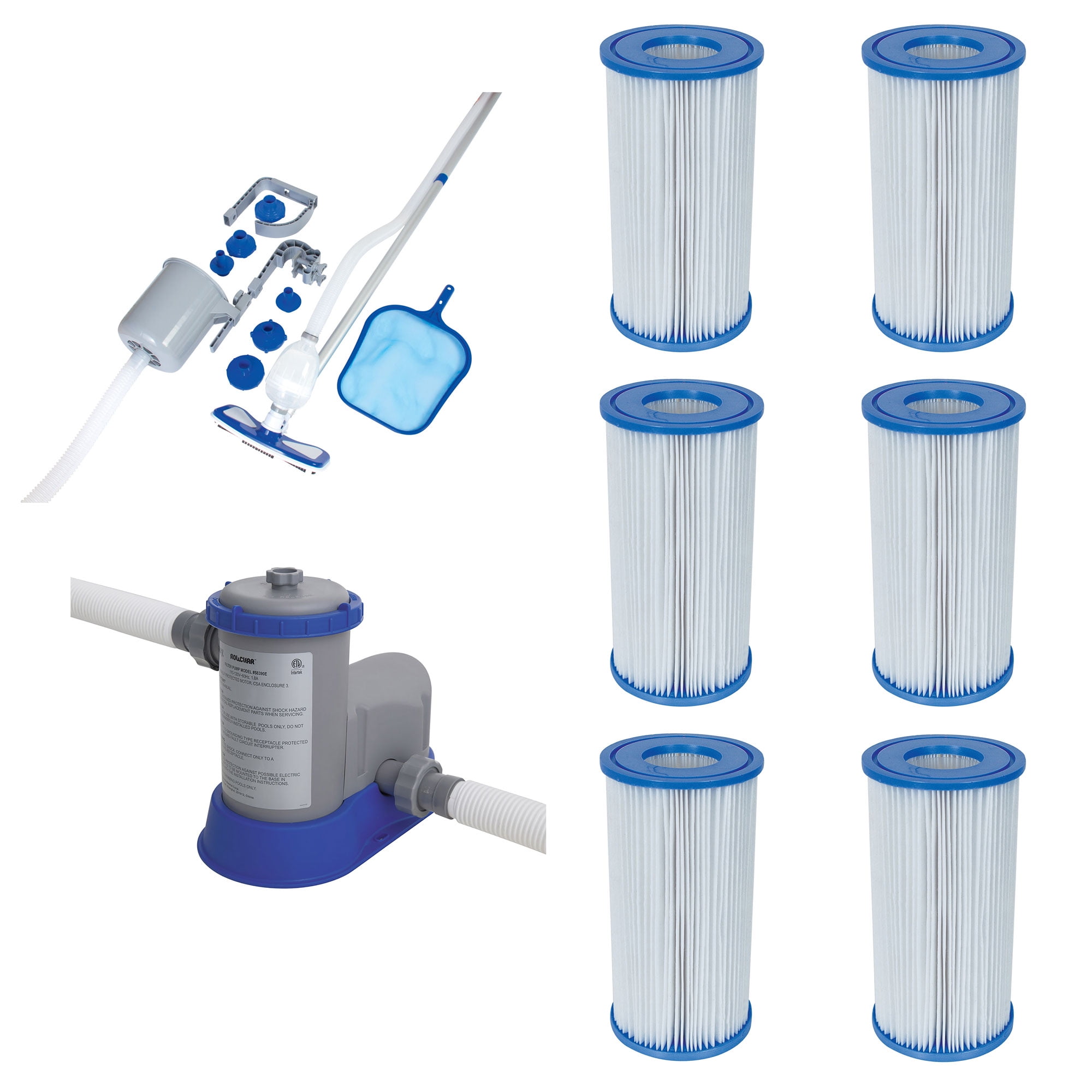 Bestway Pool Filter Pump System, Cleaning Kit, & Replacement Cartridges