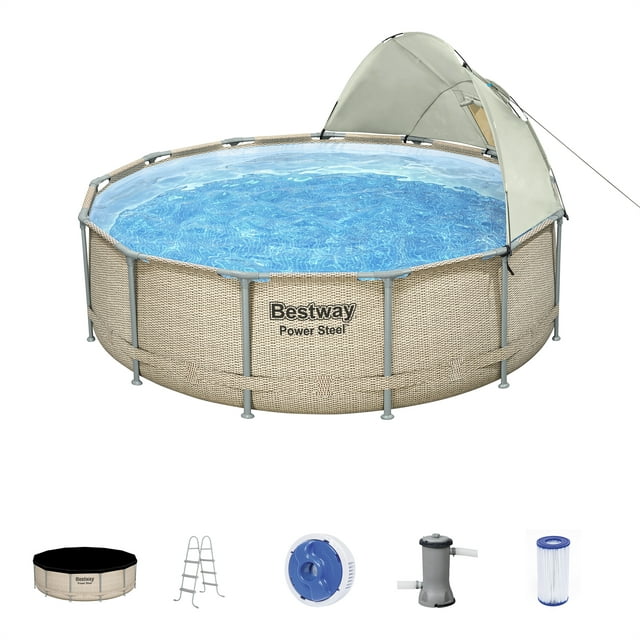Bestway Power Steel 13' x 42" Above Ground Swimming Pool Set with Canopy