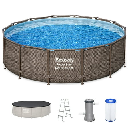 Bestway Power Steel 14’x42”  Metal Frame Above Ground Pool w/ Pump, Ladder, & Cover, Brown