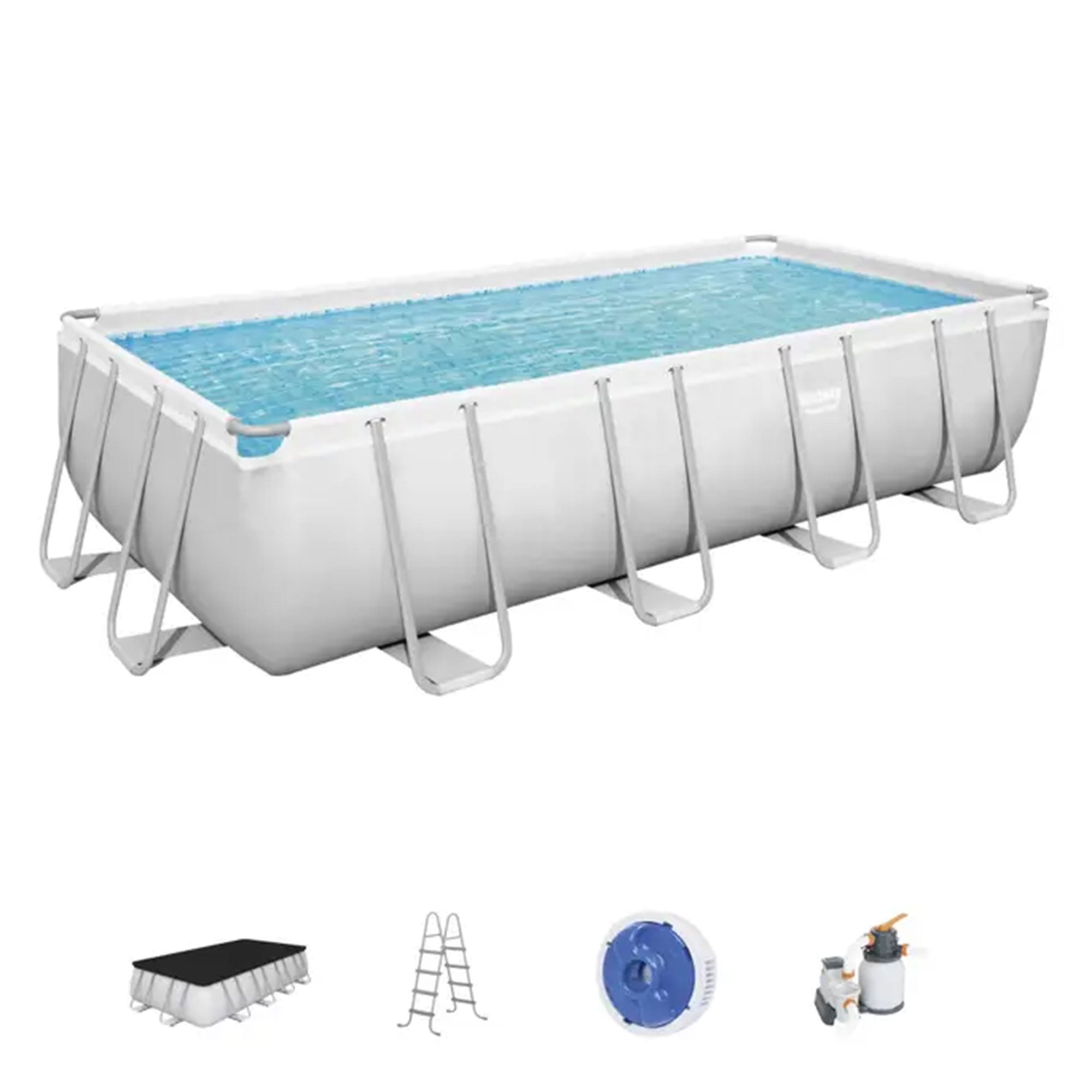 Gray 18ft x 9ft Rectangular Metal Frame Pool Set with Filter Pump